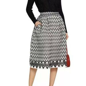 MAJE neoprene Midi Flare Skirt Black/white 1/XS-S NEW pleated knee-lenght NWOT